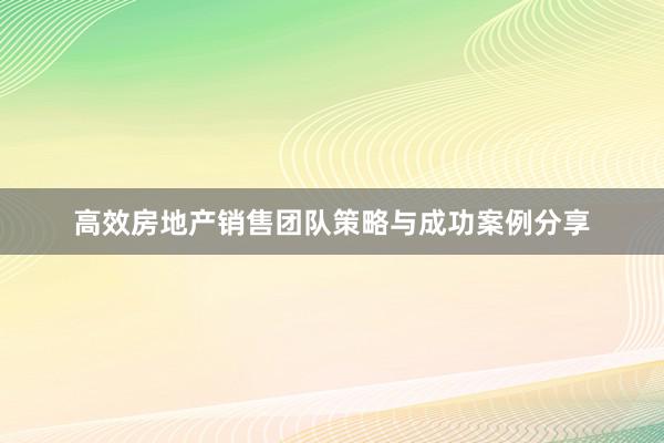 高效房地产销售团队策略与成功案例分享